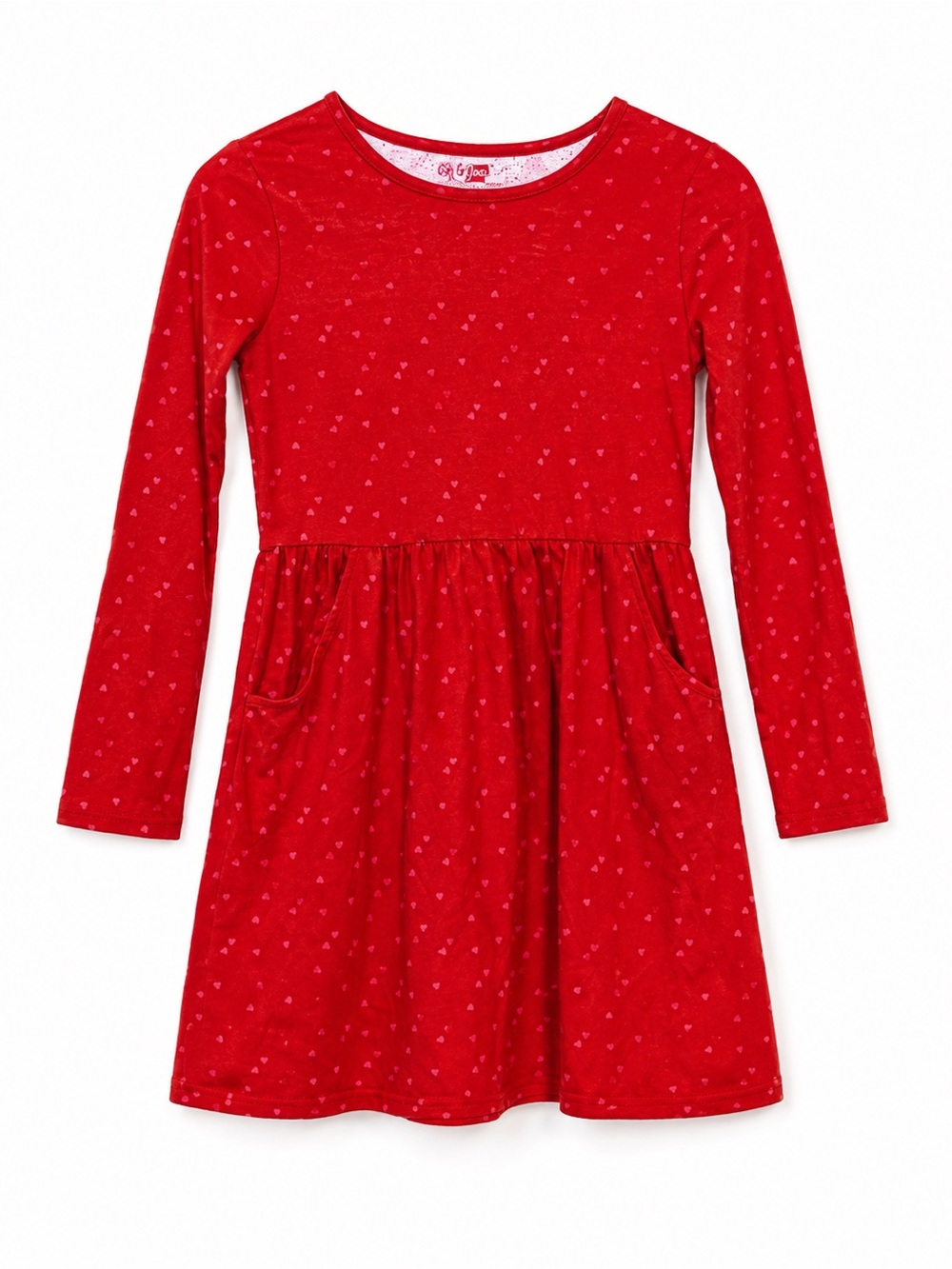 Cat & Jack Red Heart Print Pocket Dress Girls L (10/12)